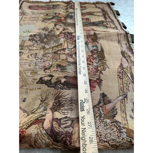 Vintage tapestry Spanish Woven Wall Art Made in Belgium Market Scene 57x20” - Picture 4 of 11